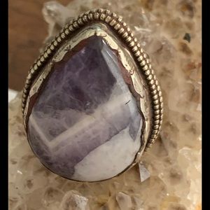 Chevron amethyst adjustable ring from Tibet